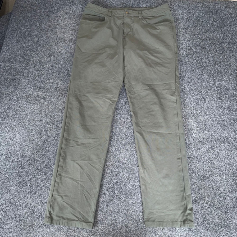 Lululemon ABC Pant Slim Mens 34x32 Olive Green Warpstreme Stretch Golf Casual